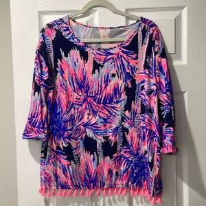 Lilly Pulitzer 3/4 sleeve shirt with pink tassels